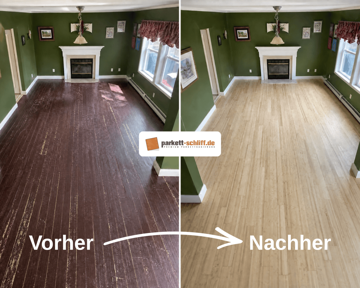 Bambusparkett abschleifen: Vorher/Nachher Vergleichs Foto