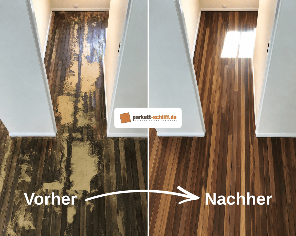 Dielenboden abschleifen: Vorher/Nachher Vergleichs Foto