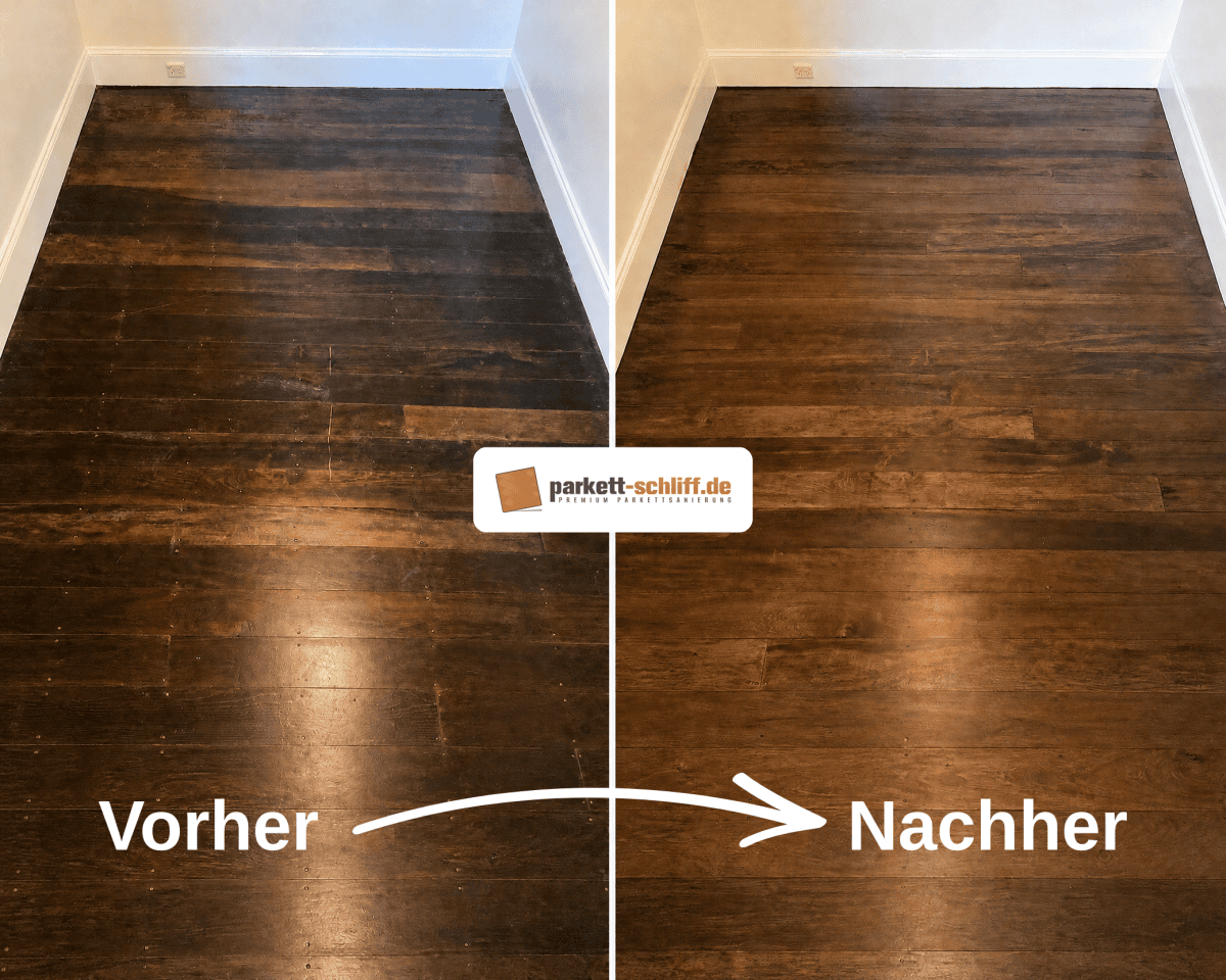 Dielen abschleifen: Vorher/Nachher Vergleichs Foto