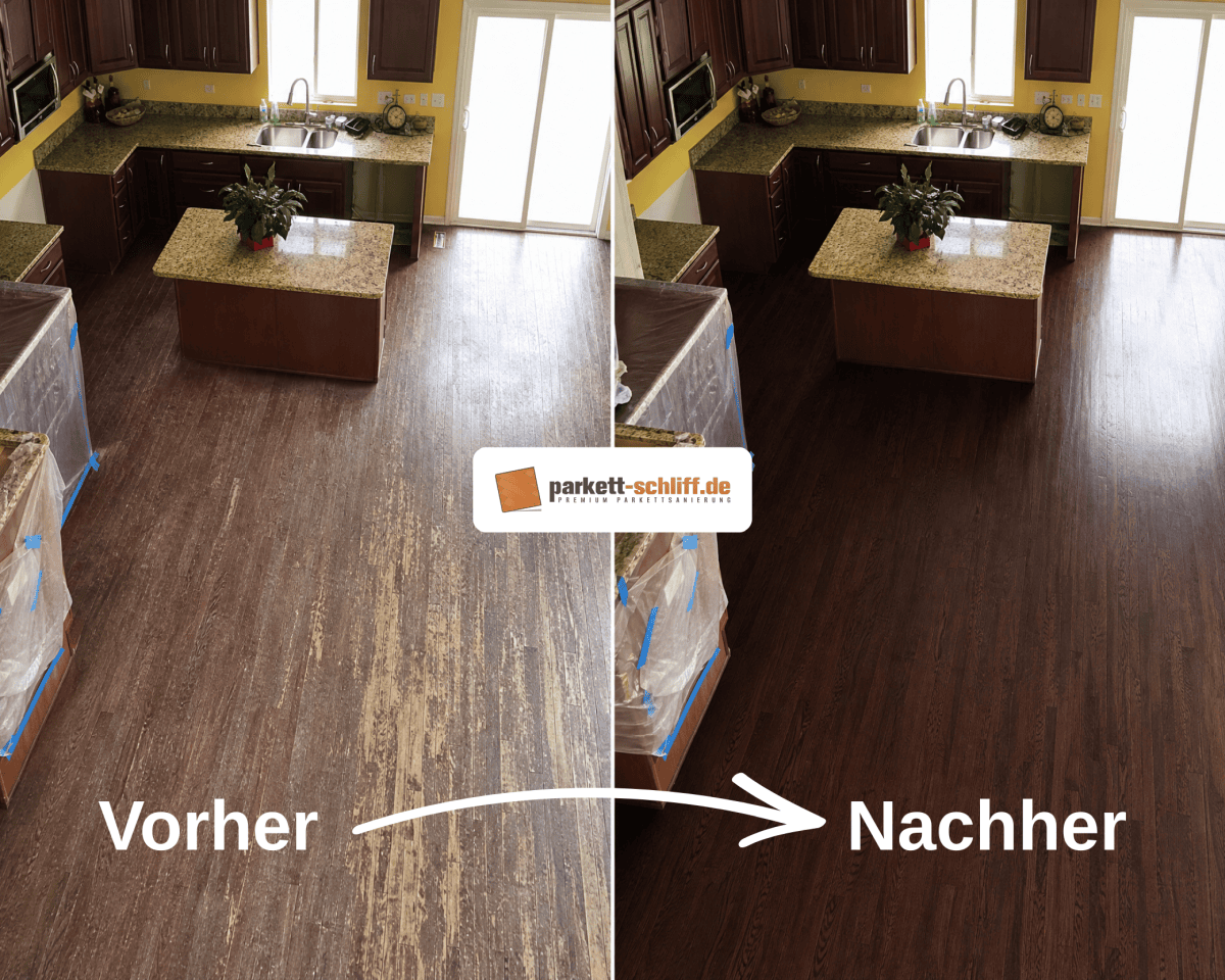Dielen abschleifen: Vorher/Nachher Vergleichs Foto