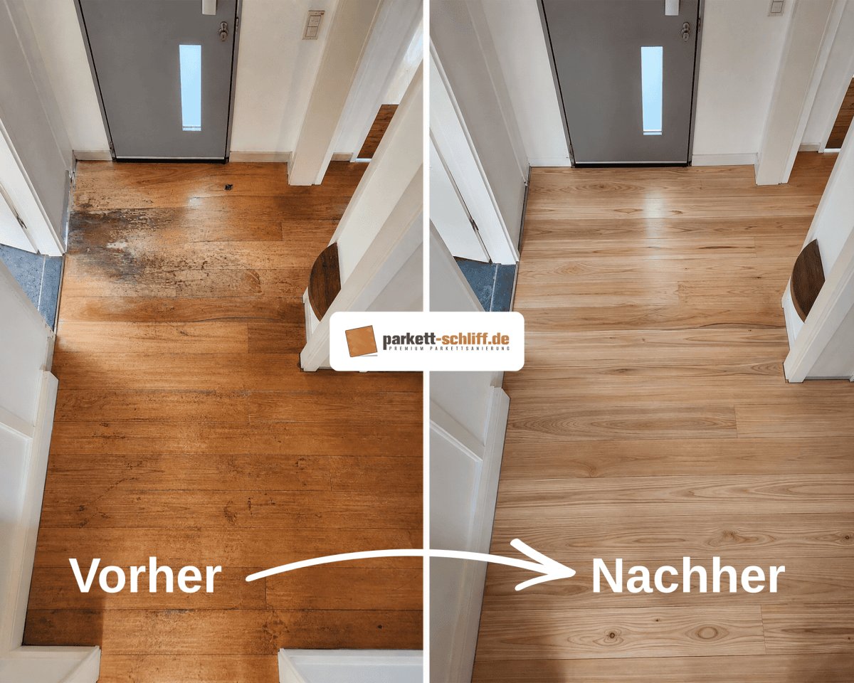 Eichedielen abschleifen: Vorher/Nachher