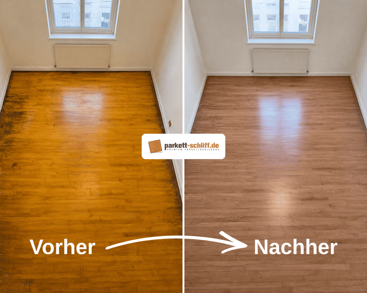 Parkettboden abschleifen: Vorher/Nachher Vergleichs Foto