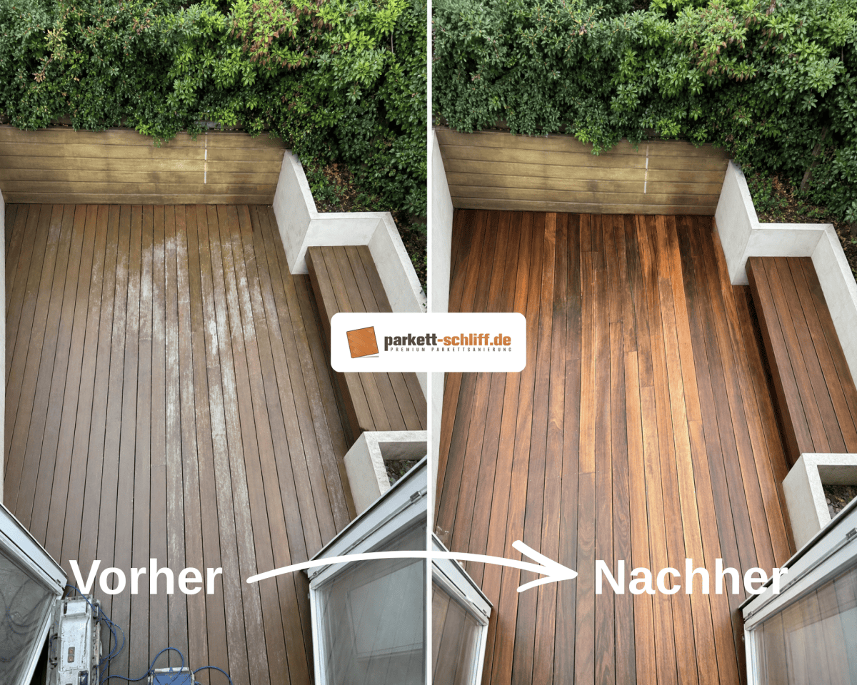 Terrassendielen renovieren: Vorher/Nachher Vergleichs Foto