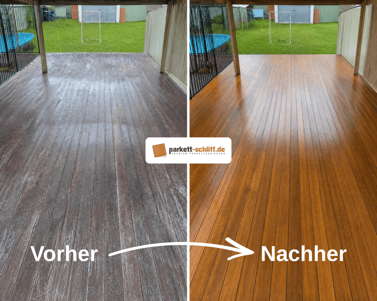 Terrassendielen renovieren: Vorher/Nachher Vergleichs Foto