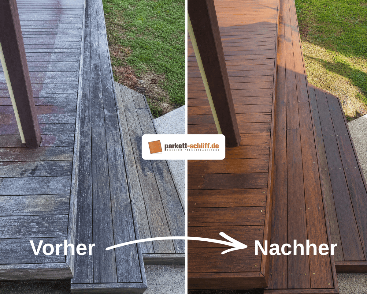 Terrassendielen renovieren: Vorher/Nachher Vergleichs Foto