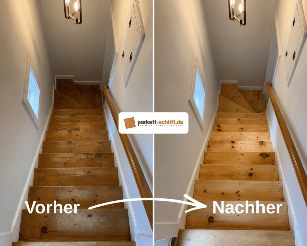 Treppe abschleifen: Vorher/Nachher Vergleichs Foto
