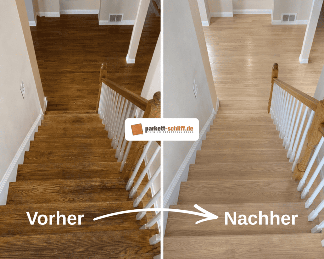 Treppe abschleifen: Vorher/Nachher Vergleichs Foto