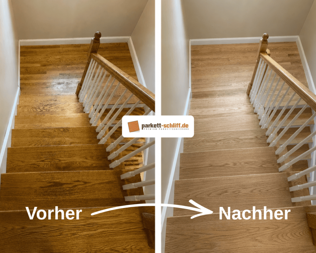 Treppe abschleifen: Vorher/Nachher Vergleichs Foto