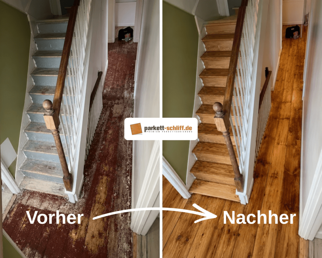 Treppe abschleifen: Vorher/Nachher Vergleichs Foto