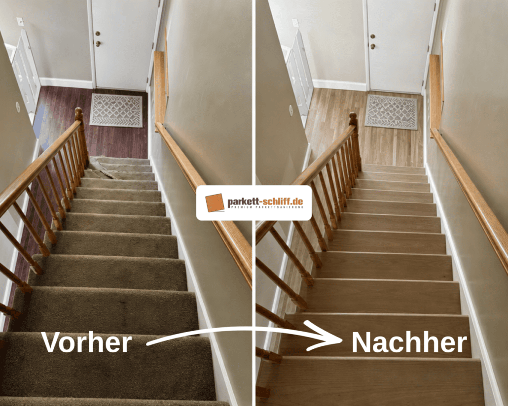 Treppe abschleifen: Vorher/Nachher Vergleichs Foto